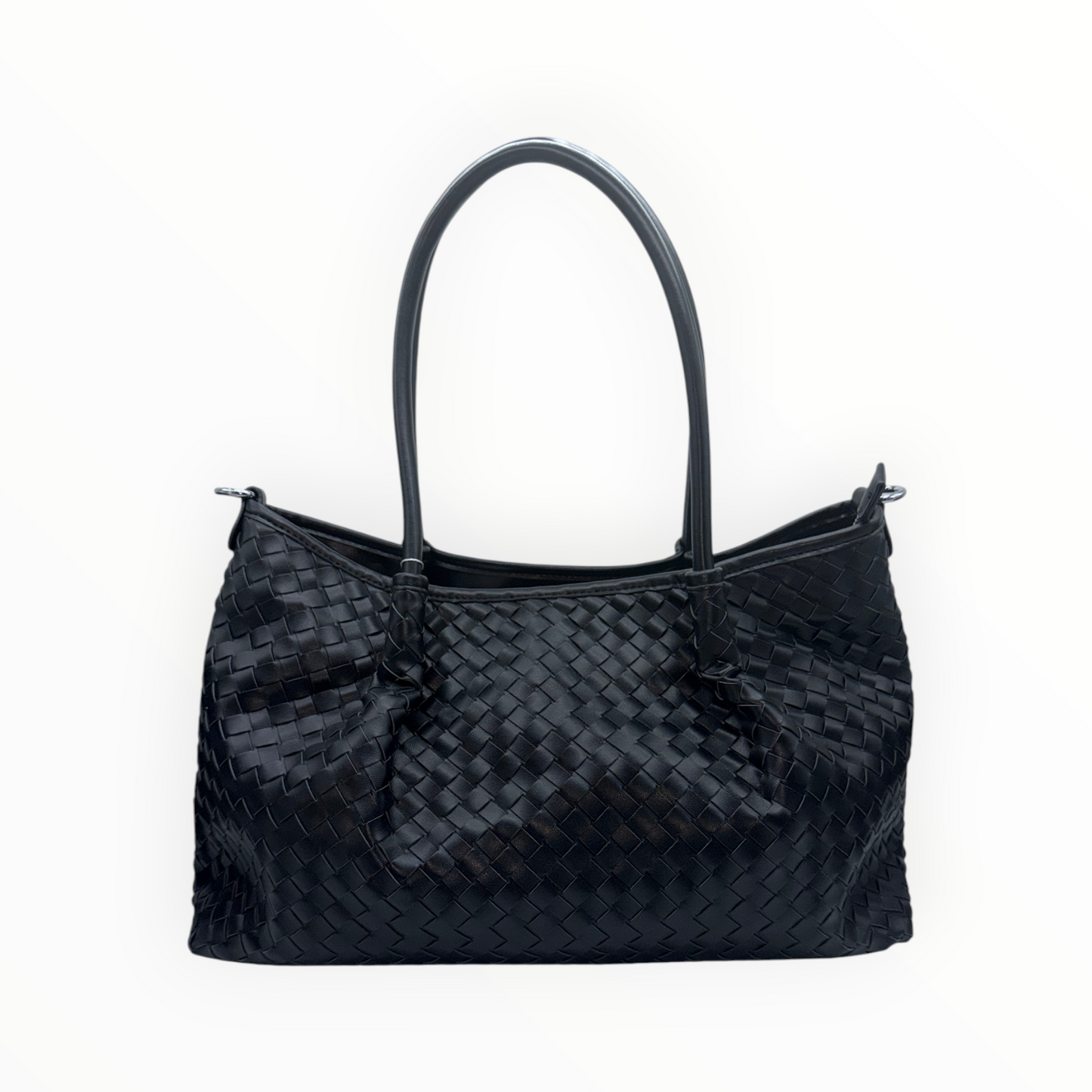 Bolso Tote Negro de Textura Trenzada