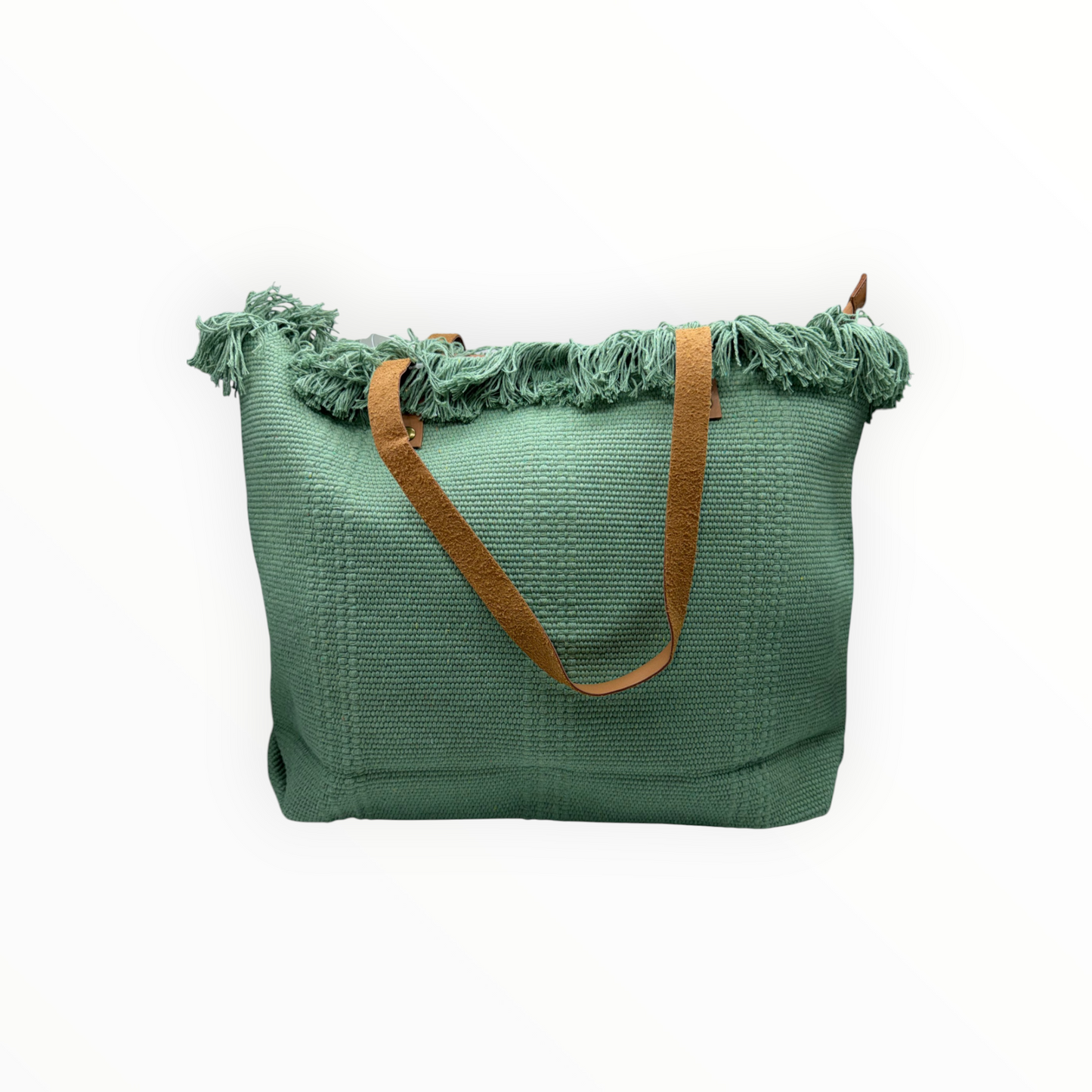 Bolso Shopper Estilo Boho Chic Verde con Detalle de Flecos