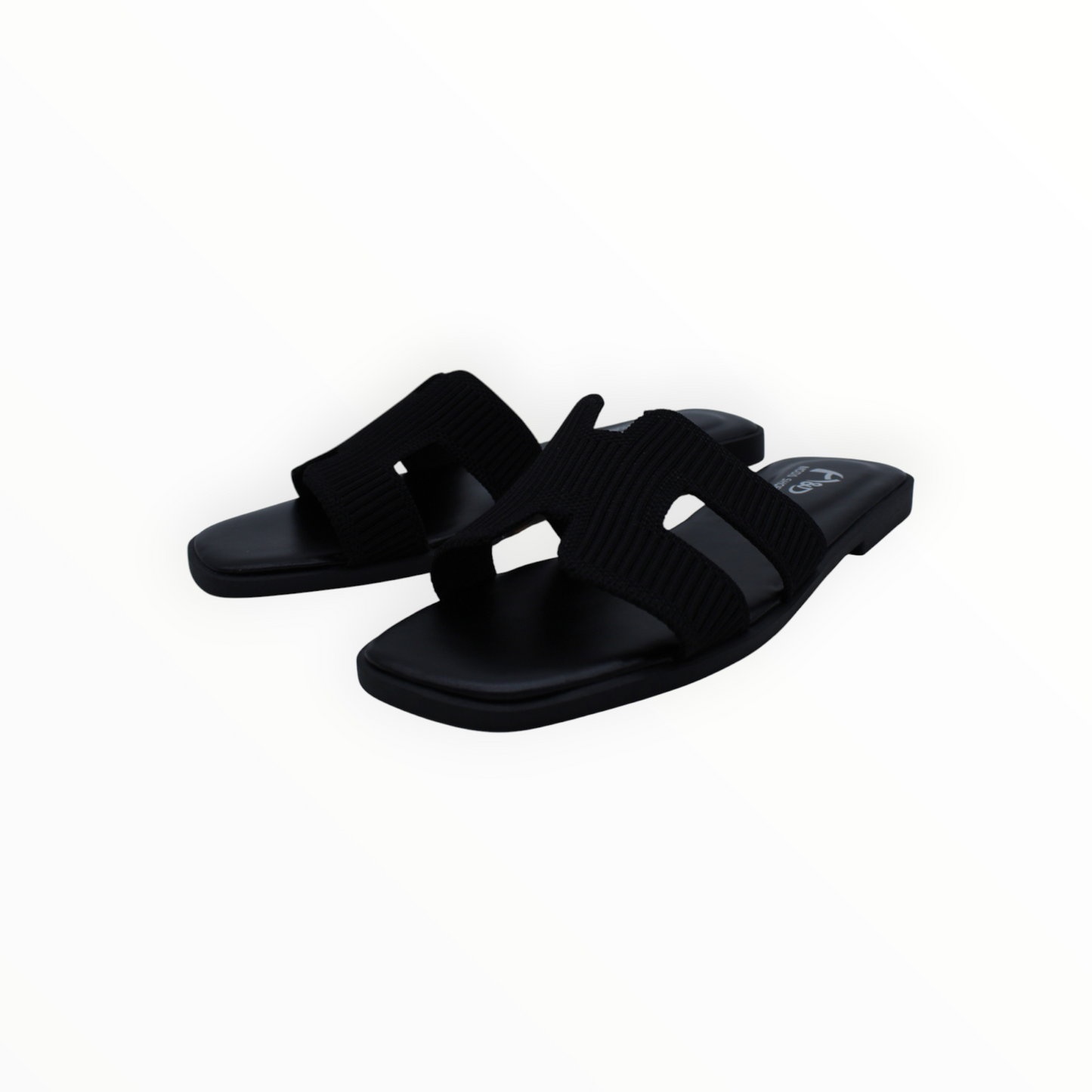 Sandalias Planas Negras con Diseño 'H' y Pala de Punto
