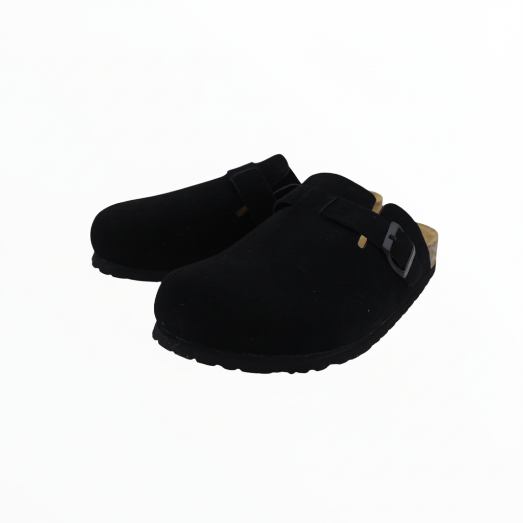 Zuecos de Piel para Hombre en Negro con Plantilla Anatómica