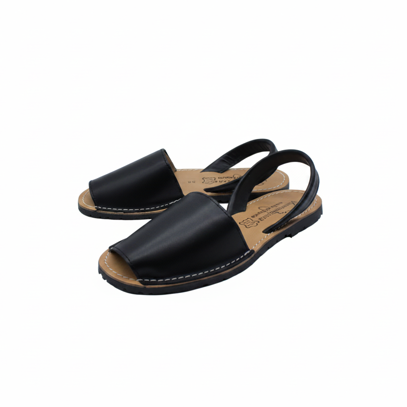 Sandalias Menorquinas de Piel Negras para Mujer