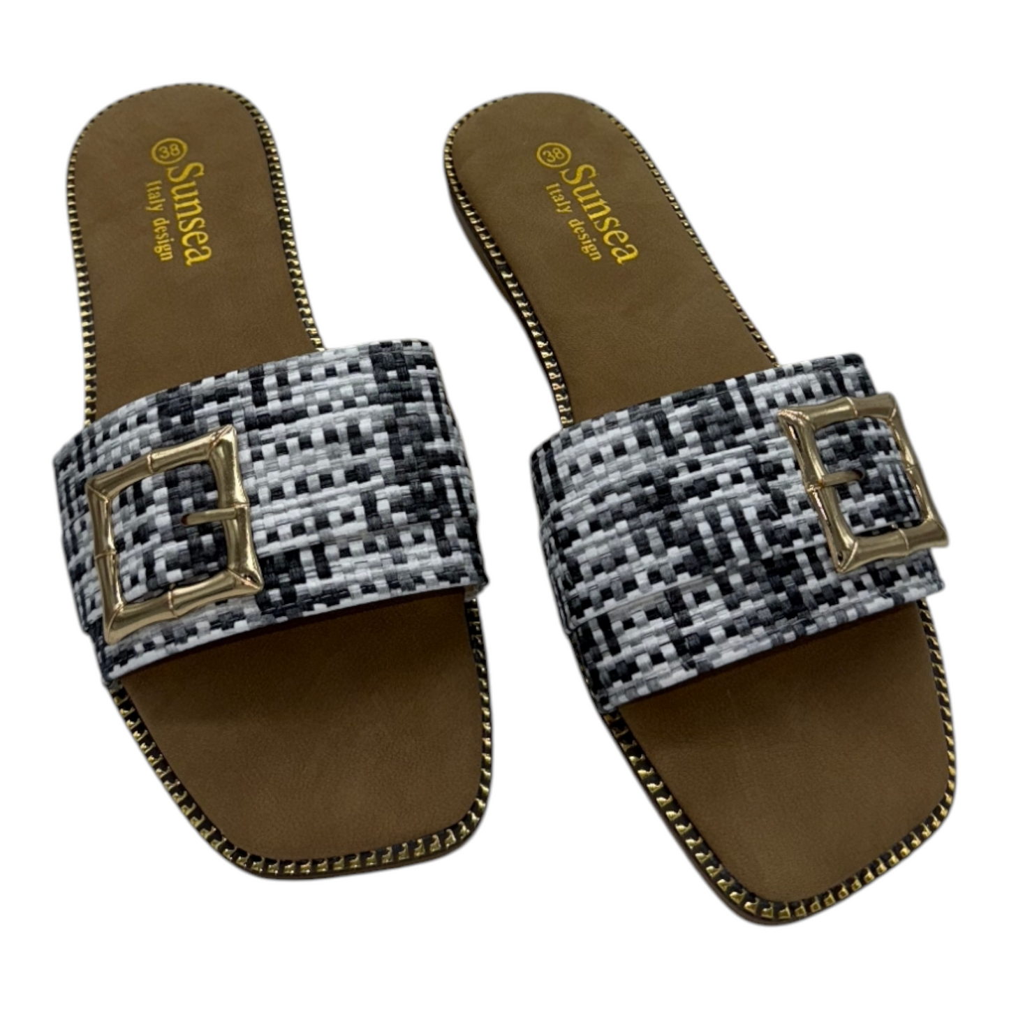 Sandalia plana negro/blanco