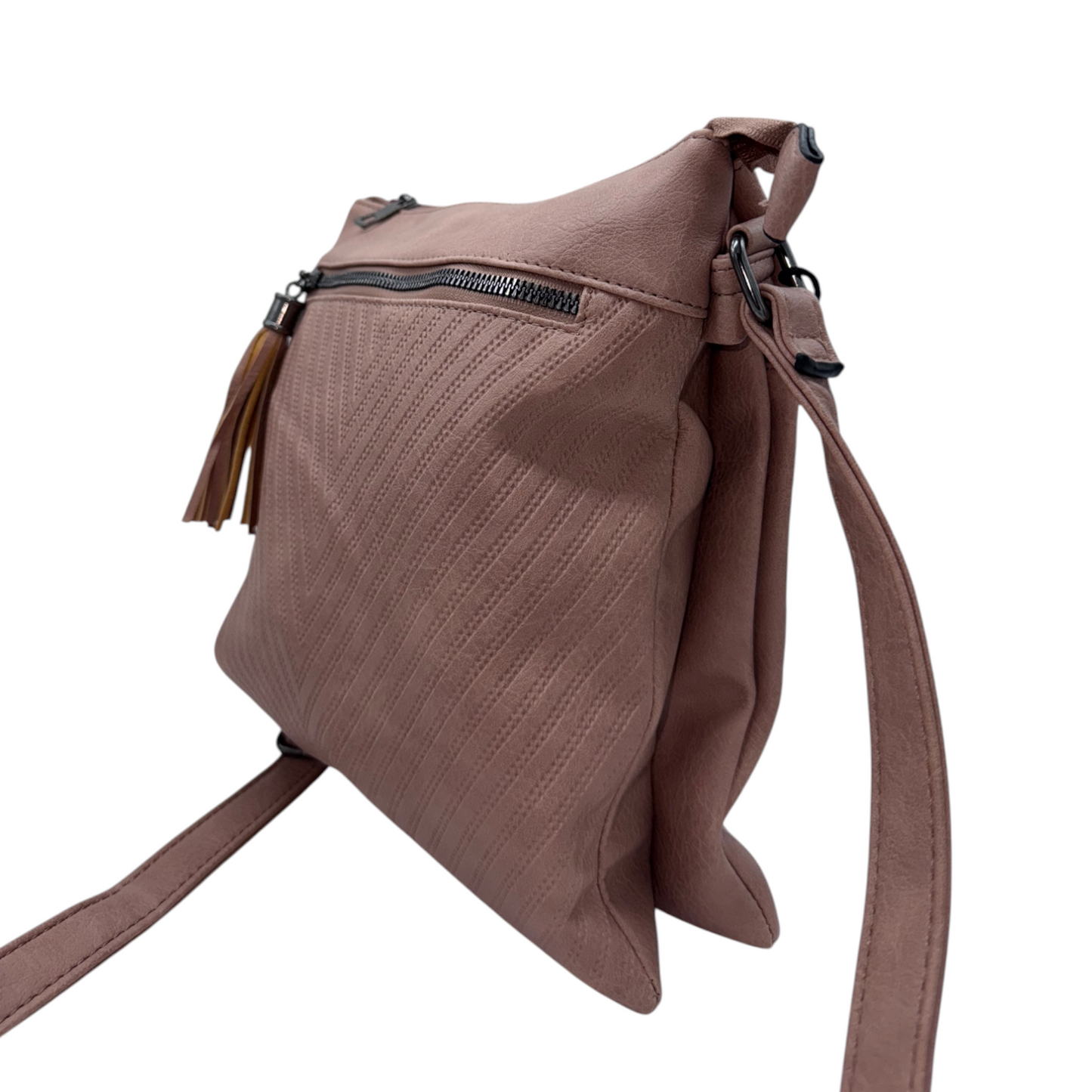 Bolso Bandolera Rosa Malva con Textura Diagonal | Práctico y con Estilo Diario