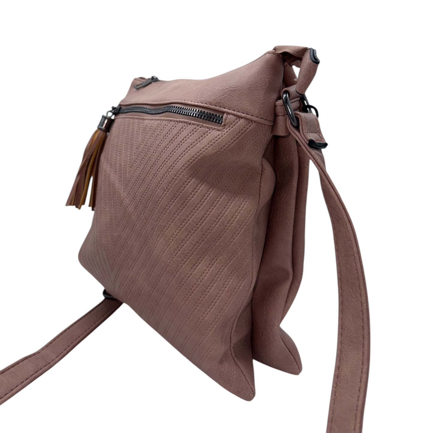 Bolso Bandolera Rosa Malva con Textura Diagonal | Práctico y con Estilo Diario