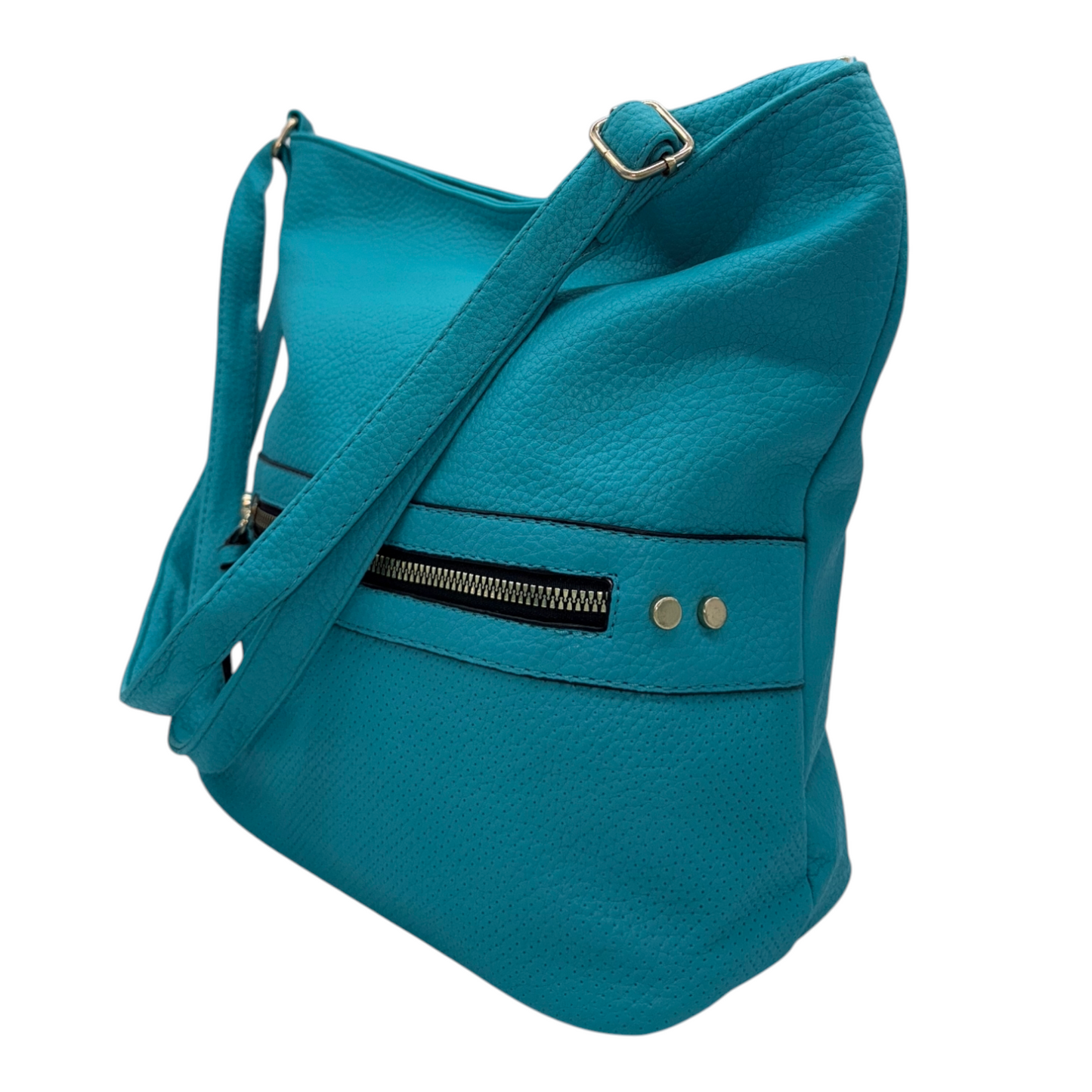 Bolso de Hombro Turquesa Vibrante con Detalles de Cremallera | Estilo Fresco y Casual