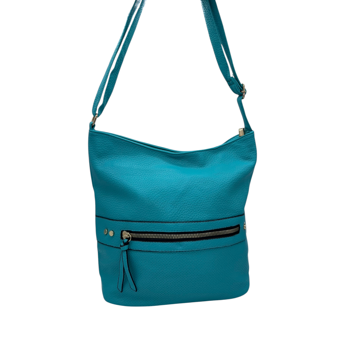 Bolso de Hombro Turquesa Vibrante con Detalles de Cremallera | Estilo Fresco y Casual