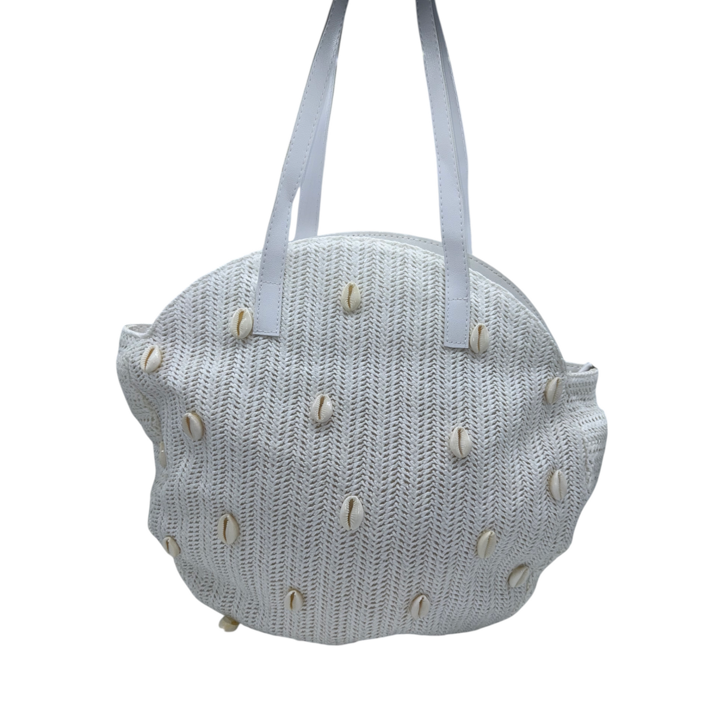 Bolso de Hombro Redondo de Rafia Natural con Conchas Marinas - Estilo Bohemio Chic