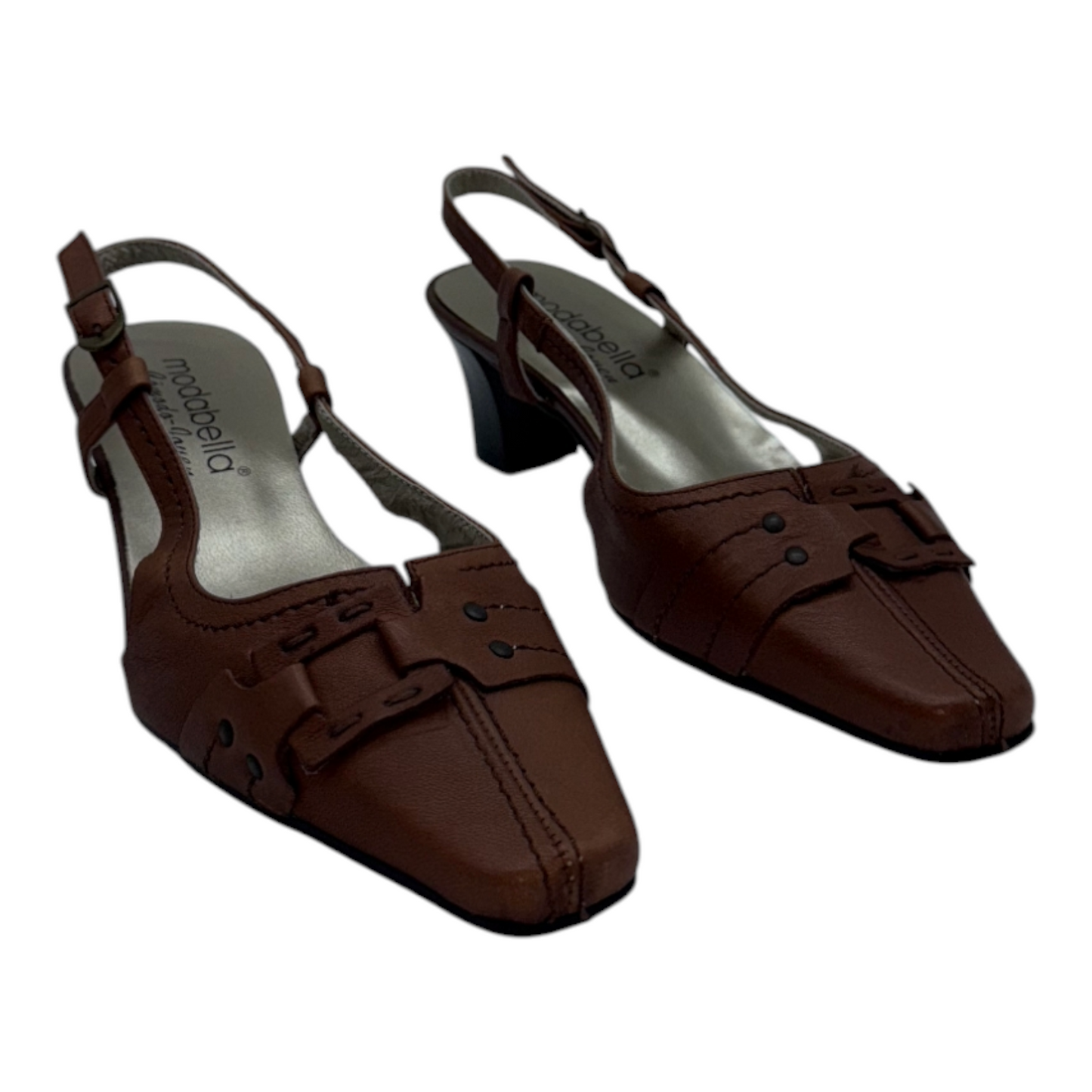 Zapatos Slingback de Piel Marrón con Detalles de Hebillas y Tacón Bloque - Estilo Vintage y Confort