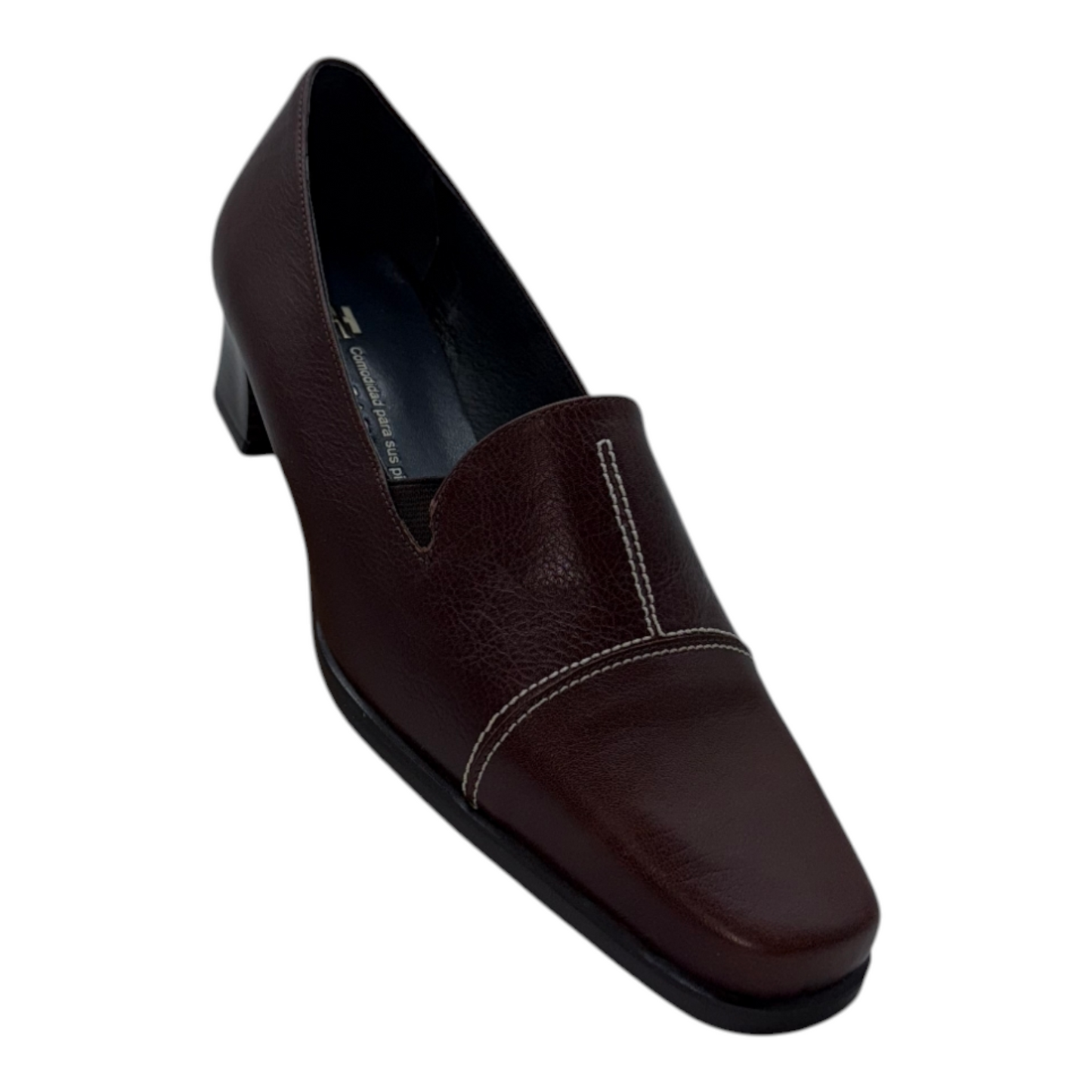 Mocasín Elegante de Piel Burdeos con Tacón Bloque y Costuras Decorativas - Estilo y Comodidad