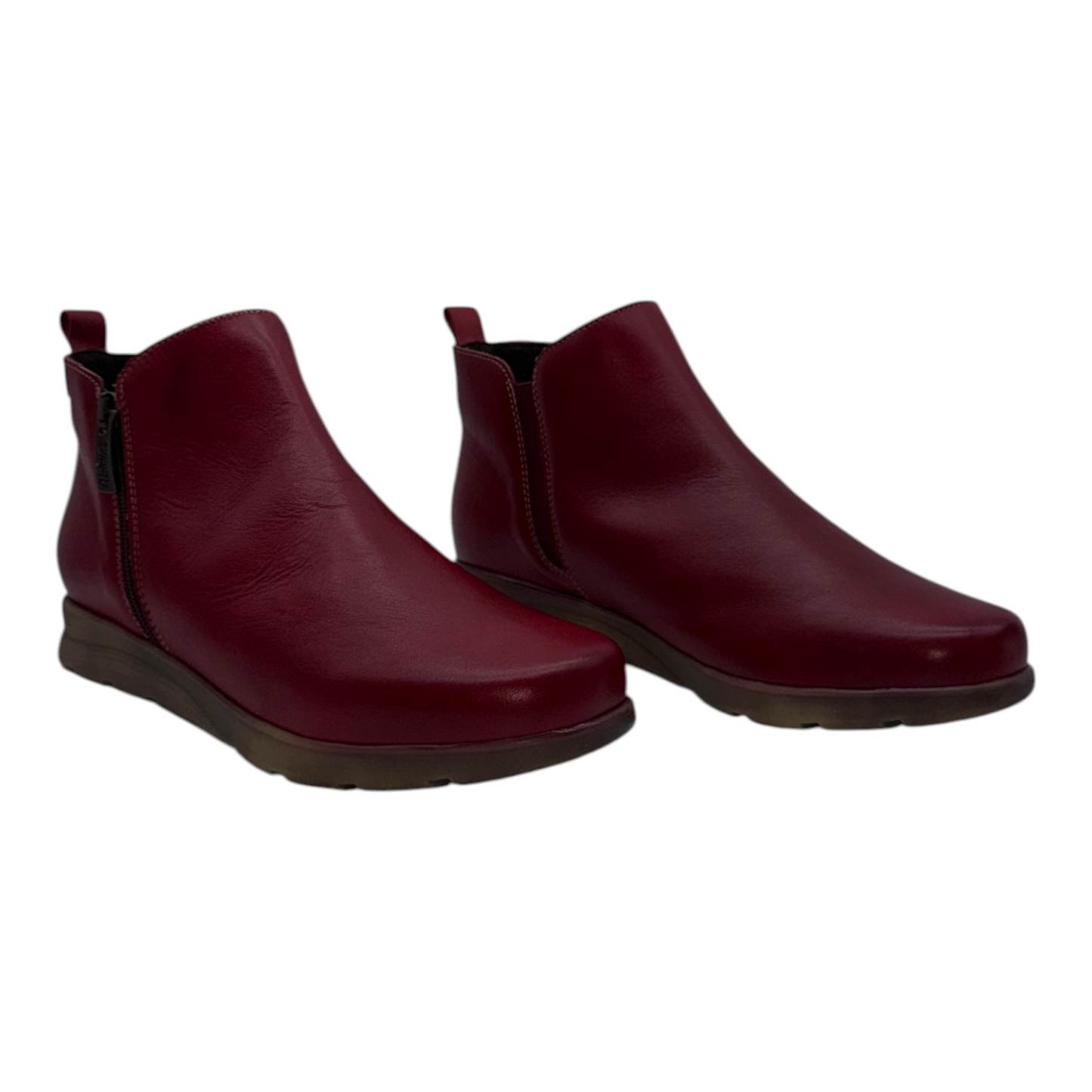 Botín Valeria's de Piel Extra Suave Rojo con Doble Cremallera - Estilo y Confort con Cuña de 4cm