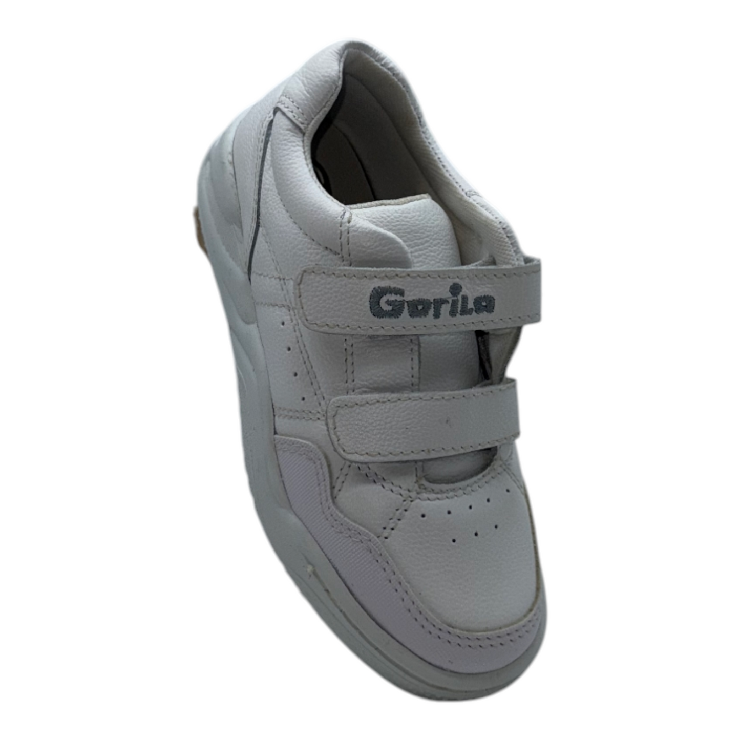 Zapatillas Colegiales Gorila de Piel Blanca con Doble Velcro - Máxima Calidad y Brillo Natural