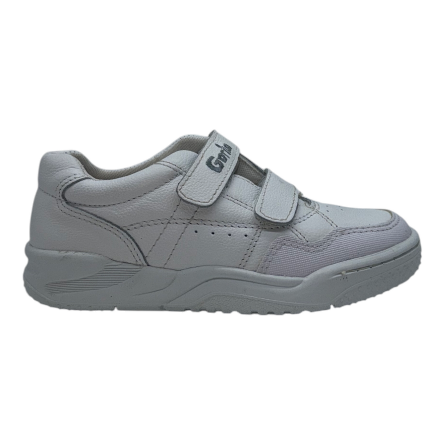 Zapatillas Colegiales Gorila de Piel Blanca con Doble Velcro - Máxima Calidad y Brillo Natural
