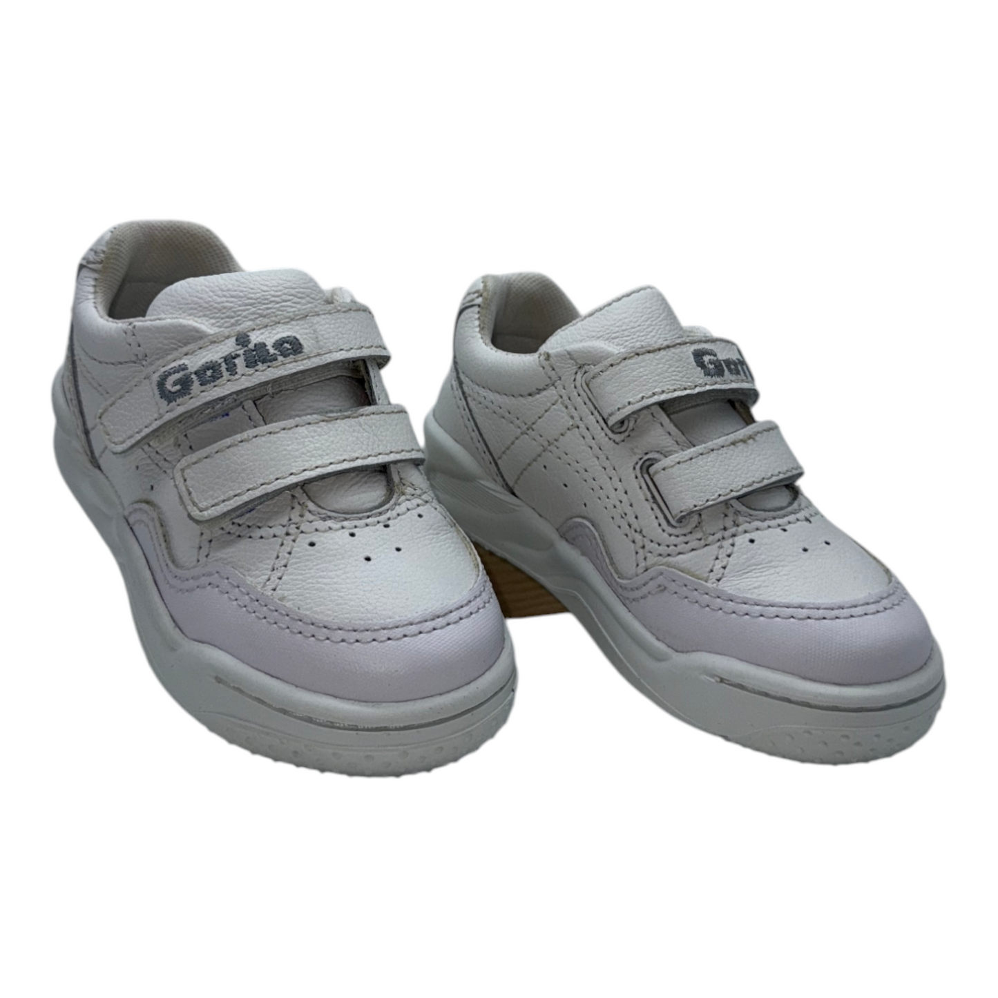 Zapatillas Colegiales Gorila de Piel Blanca con Doble Velcro - Máxima Calidad y Brillo Natural