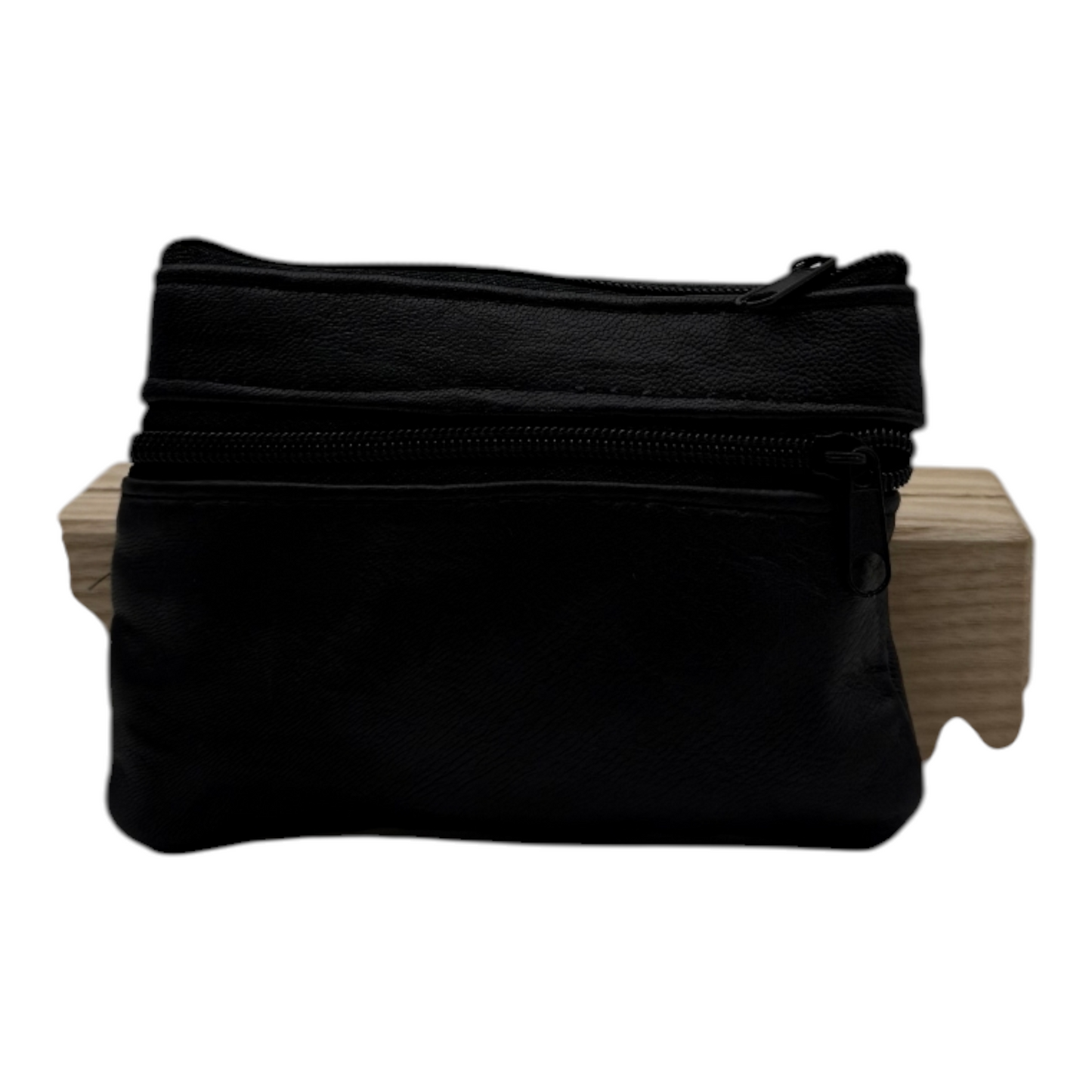 Monedero de Piel Compacto con Múltiples Cremalleras - Negro Clásico