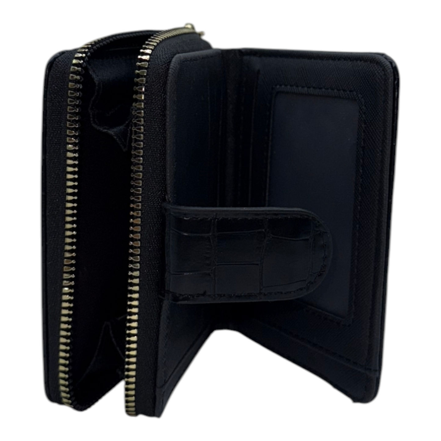 Cartera Compacta de Mujer con Textura Cocodrilo - Elegancia Negra