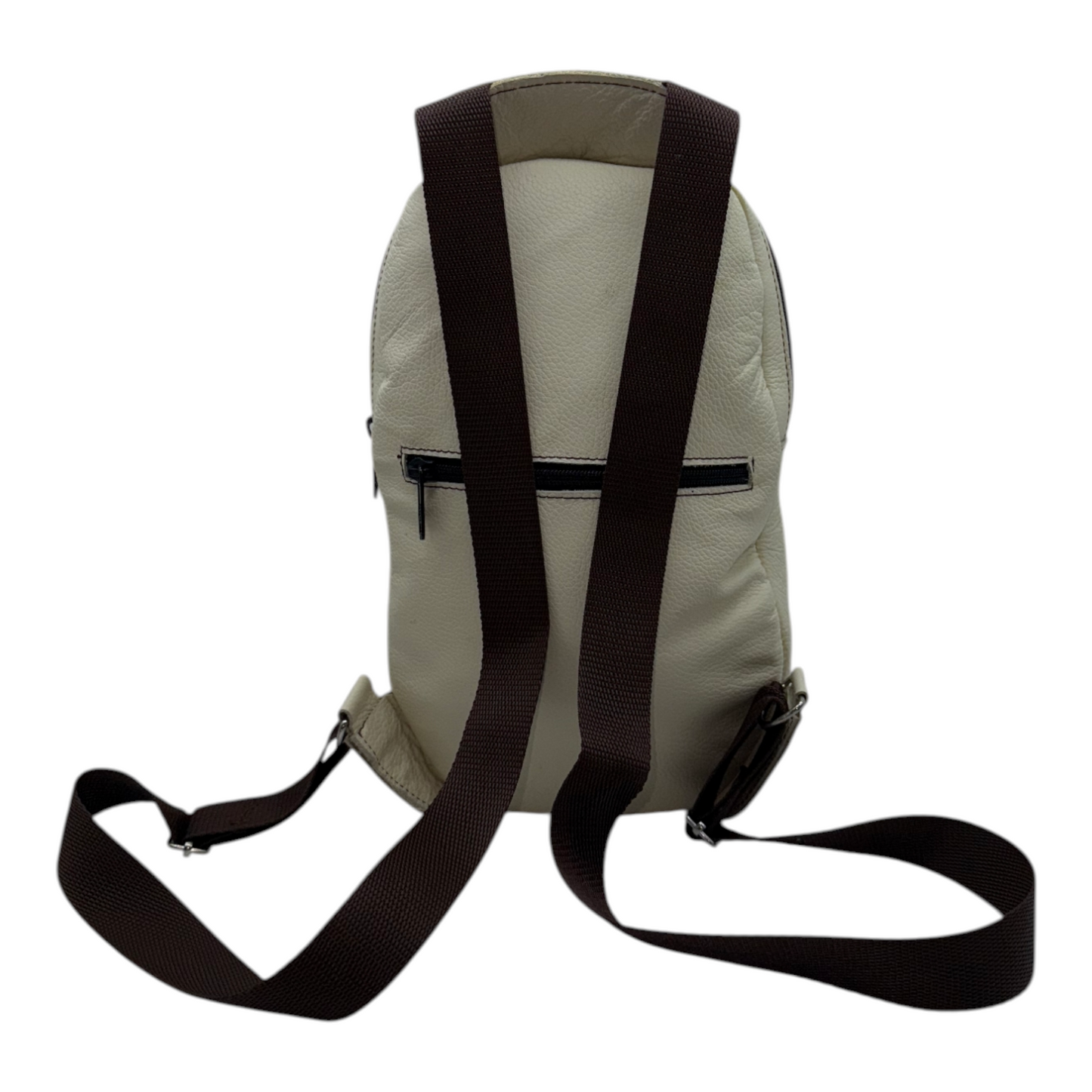 Mochila Bandolera Compacta de Cuero Genuino en Tono Crema con Bolsillo Frontal - Versatilidad Urbana