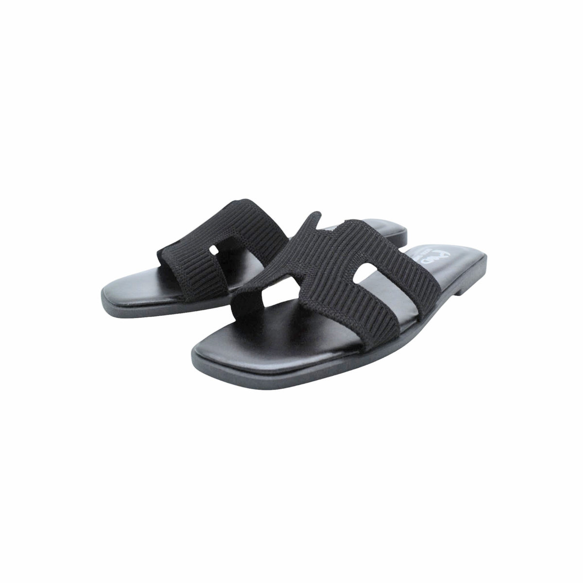 Sandalias Planas Negras con Diseño 'H' y Pala de Punto