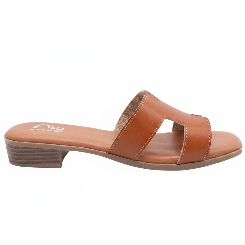 Sandalias Tipo Pala Color Cuero