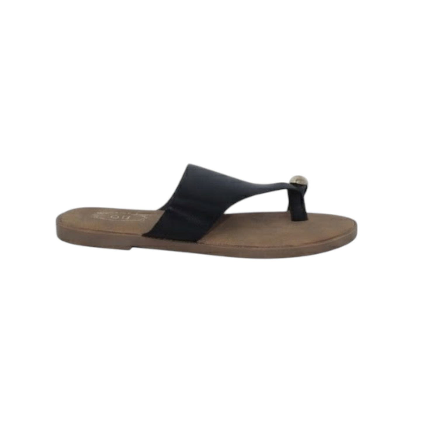 Sandalias Planas de Dedo Negras con  Esfera Dorada