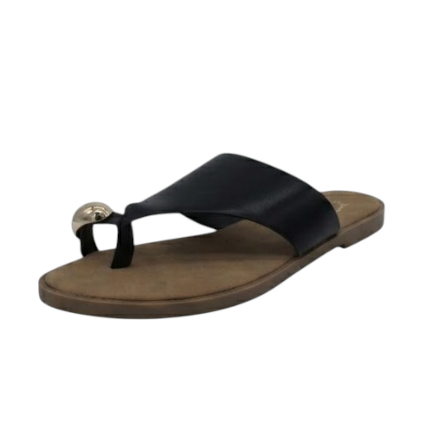 Sandalias Planas de Dedo Negras con  Esfera Dorada
