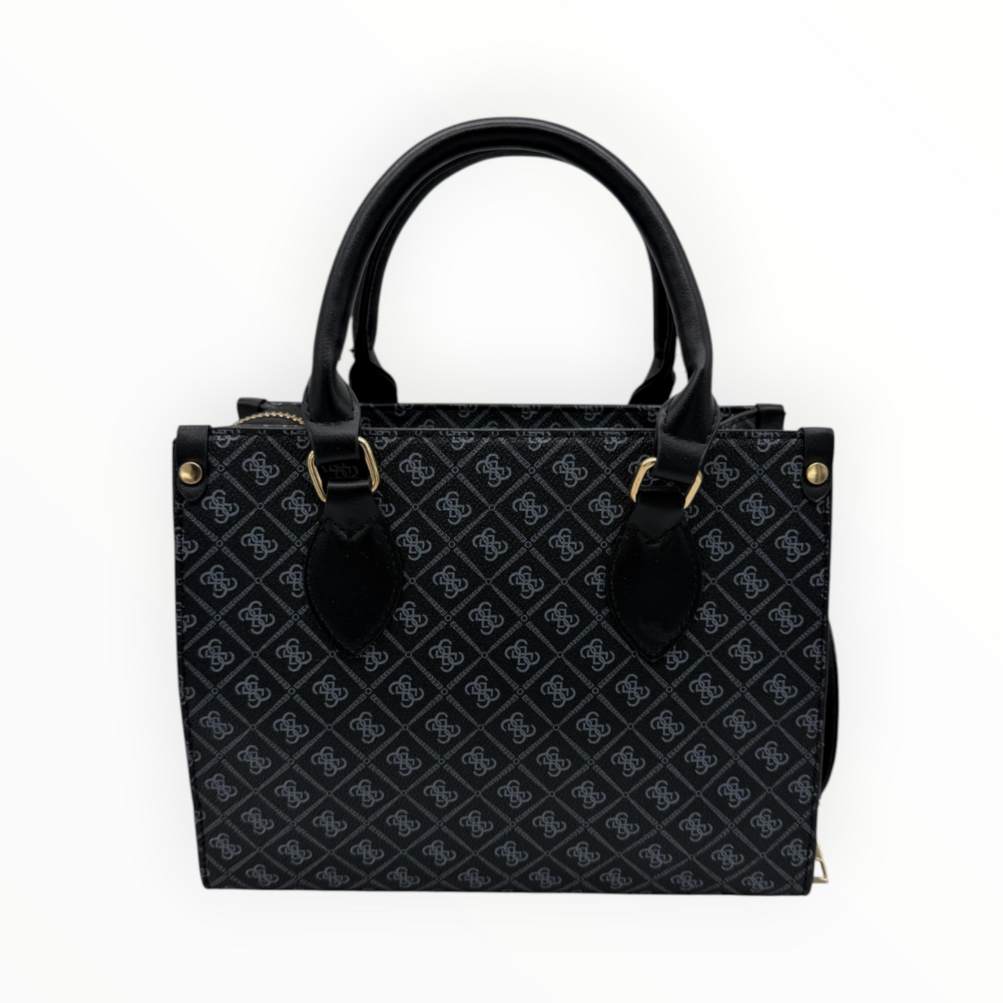 Bolso Negro Estampado con Compartimento Central y Mini Monedero