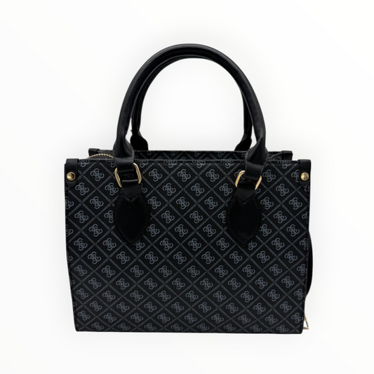 Bolso Negro Estampado con Compartimento Central y Mini Monedero