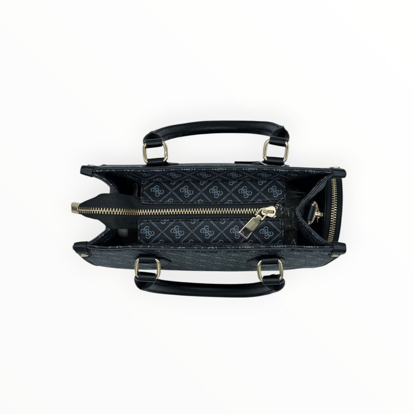Bolso Negro Estampado con Compartimento Central y Mini Monedero