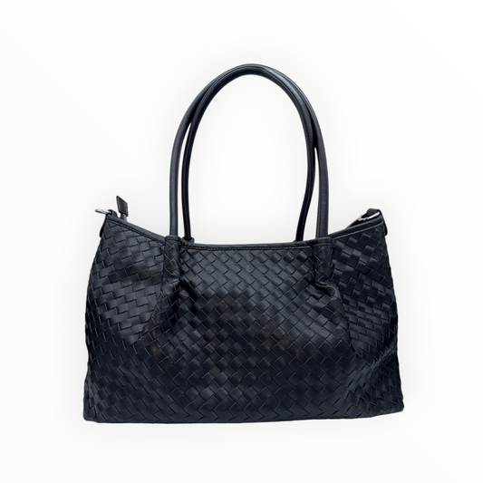 Bolso Tote Negro de Textura Trenzada
