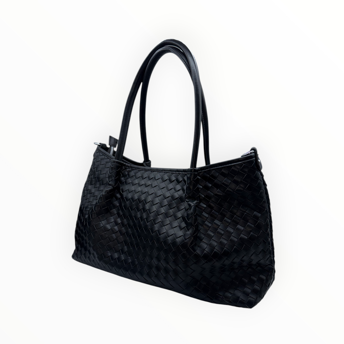 Bolso Tote Negro de Textura Trenzada