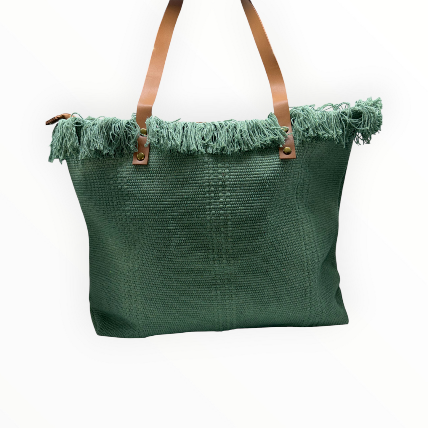 Bolso Shopper Estilo Boho Chic Verde con Detalle de Flecos
