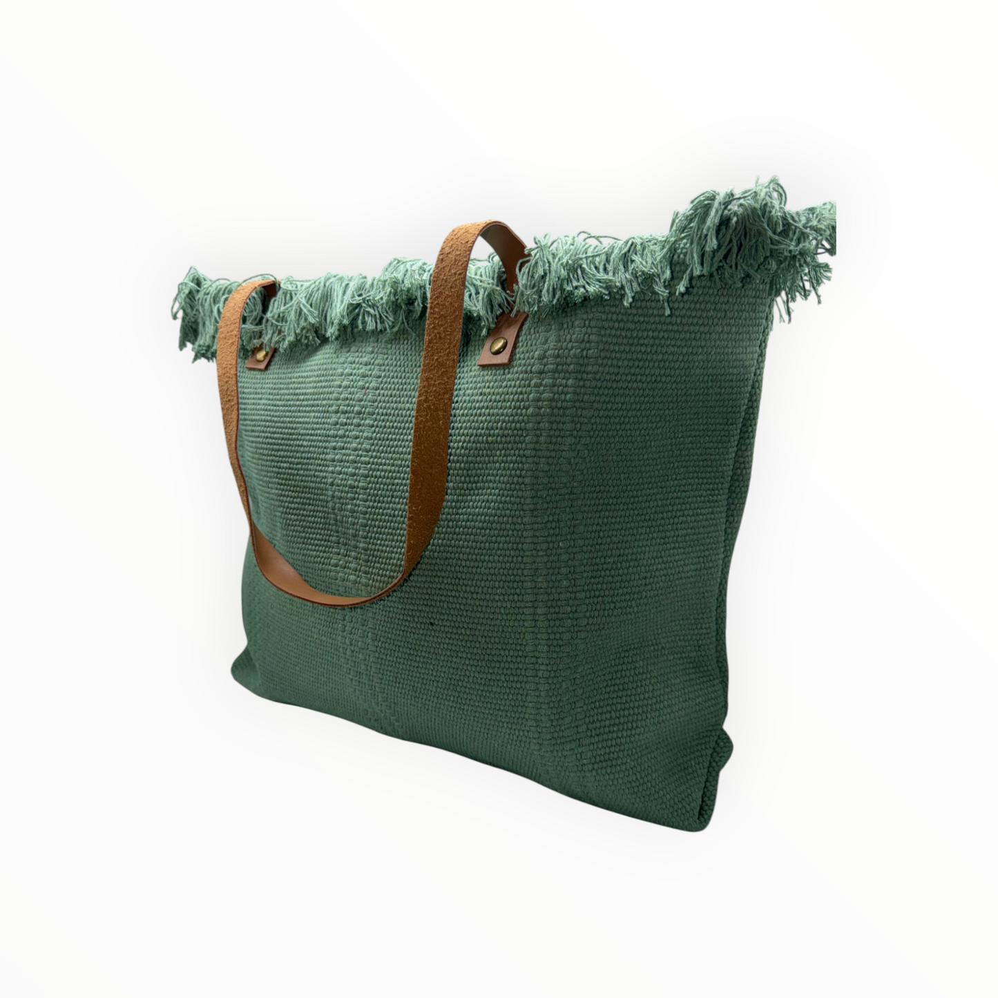 Bolso Shopper Estilo Boho Chic Verde con Detalle de Flecos