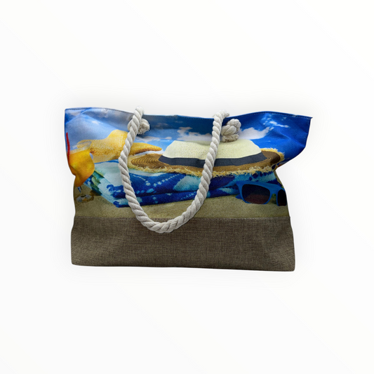 Bolso de Playa Grande con Estampado Veraniego y Asas de Cuerda