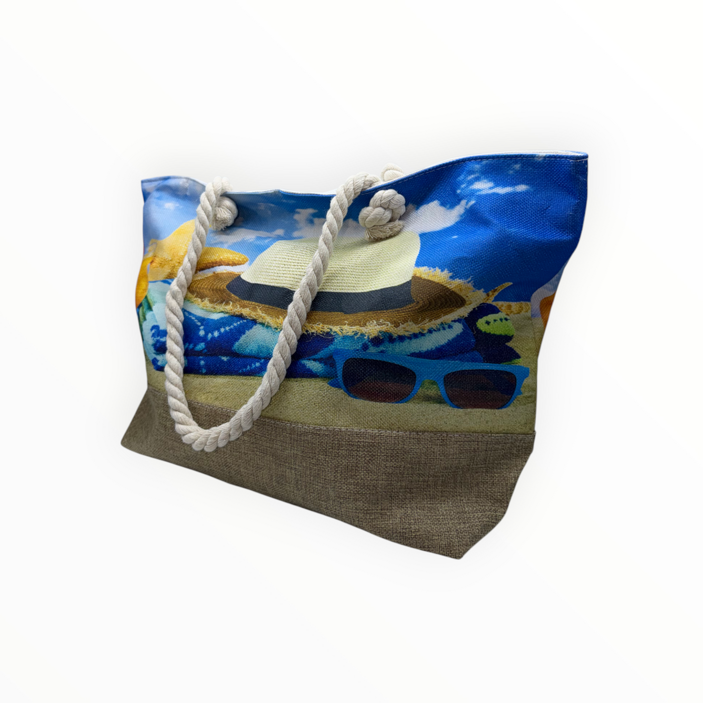 Bolso de Playa Grande con Estampado Veraniego y Asas de Cuerda