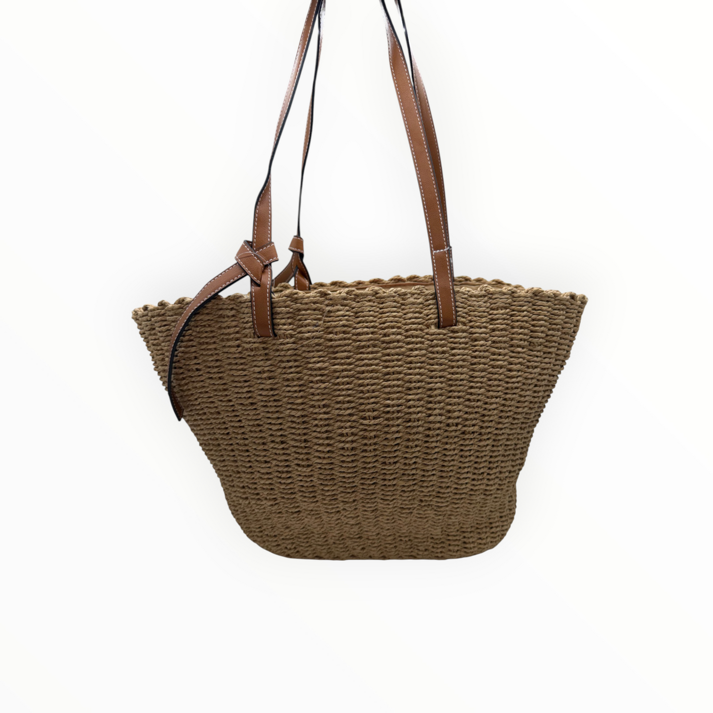 Bolso Capazo de Rafia Tejida con Asas Camel y Colgante de Flor