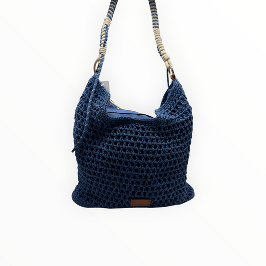 Bolso Hobo de Crochet Azul Marino con Asa Trenzada y Cremallera