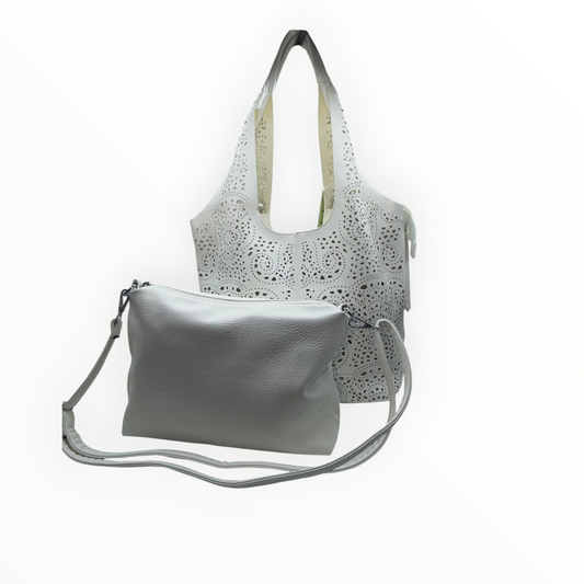 Set de Bolsos 2 en 1 Blanco: Bolso Tote Troquelado y Bandolera Interior