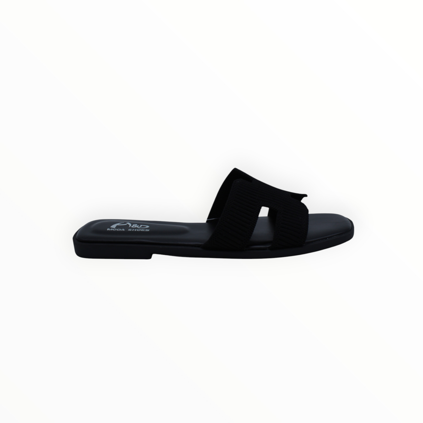 Sandalias Planas Negras con Diseño 'H' y Pala de Punto