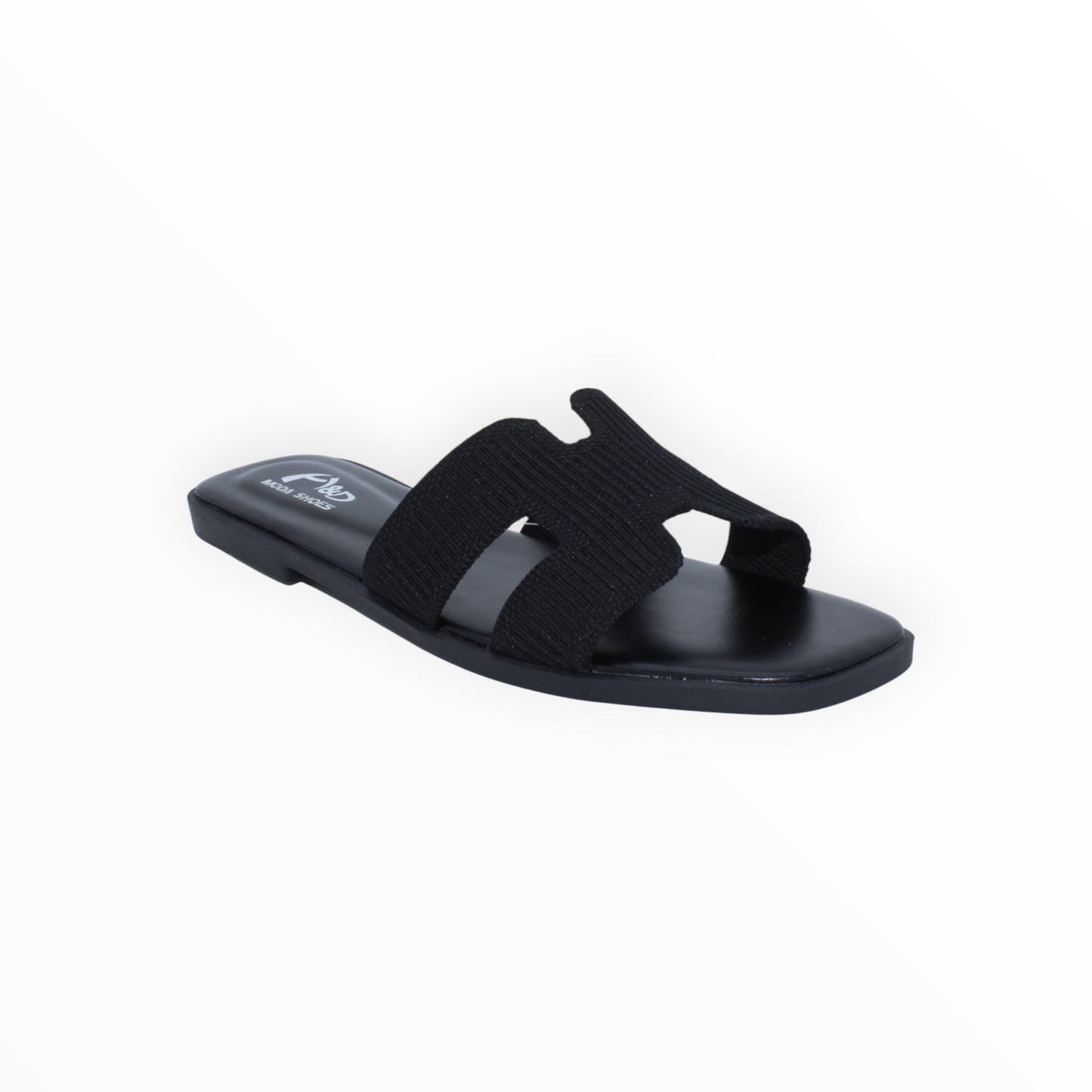 Sandalias Planas Negras con Diseño 'H' y Pala de Punto