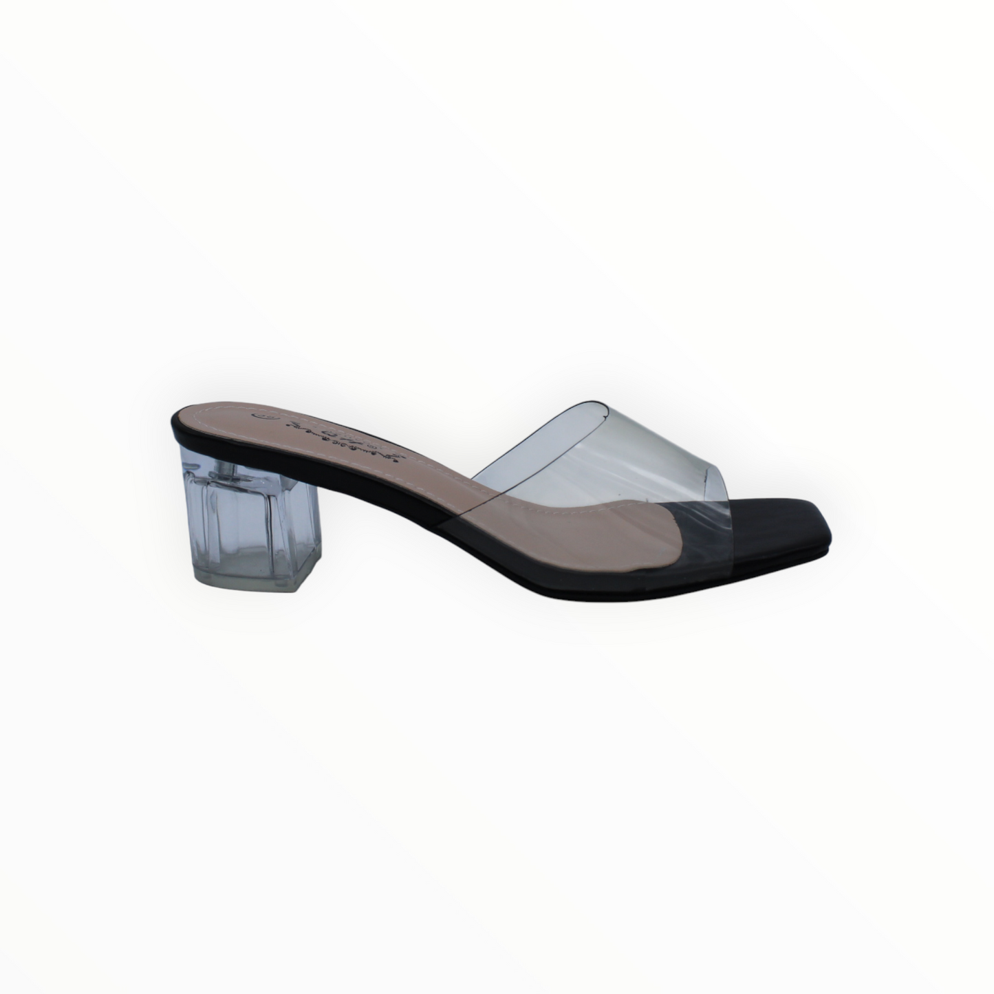 Sandalias Mule Transparentes con Tacón Ancho