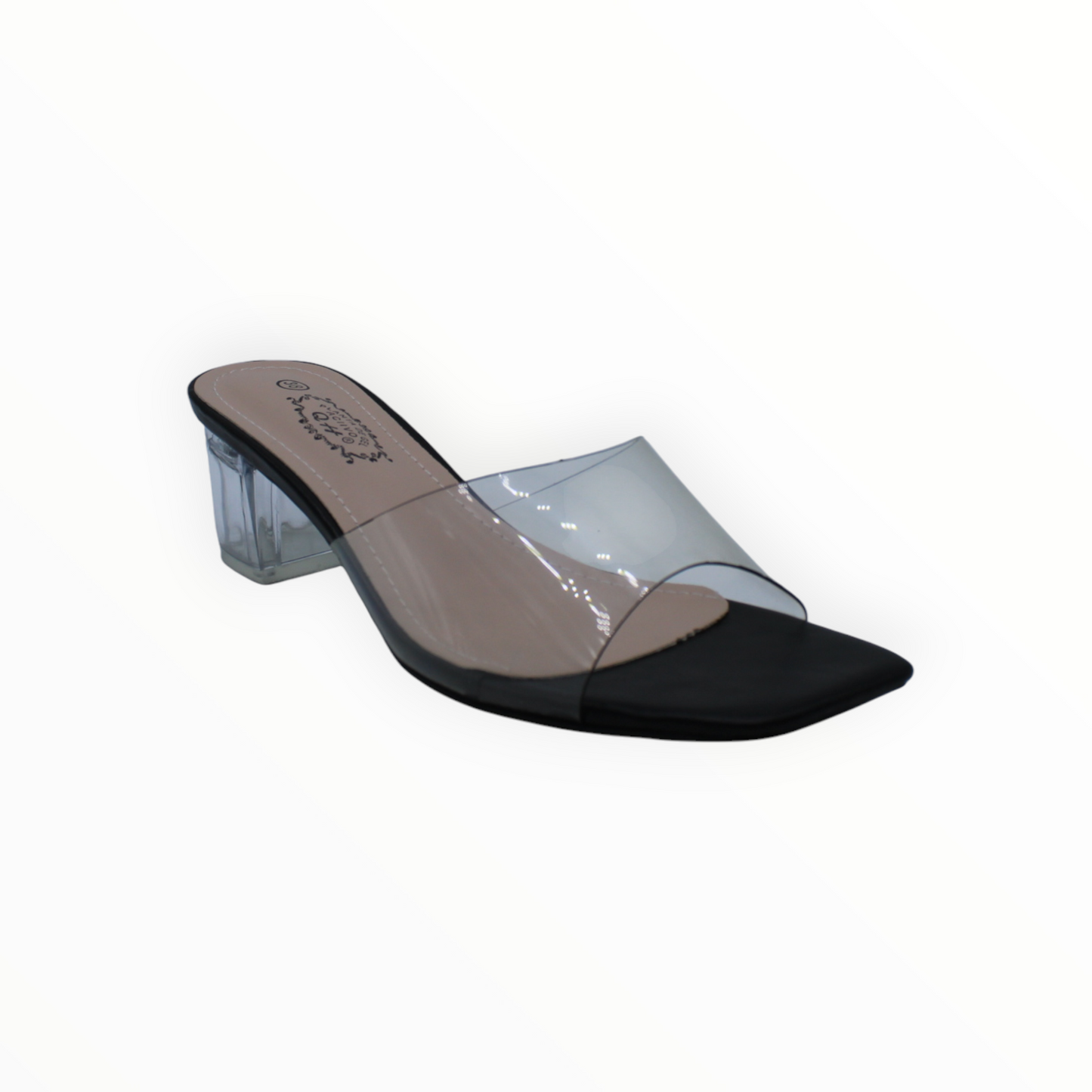 Sandalias Mule Transparentes con Tacón Ancho