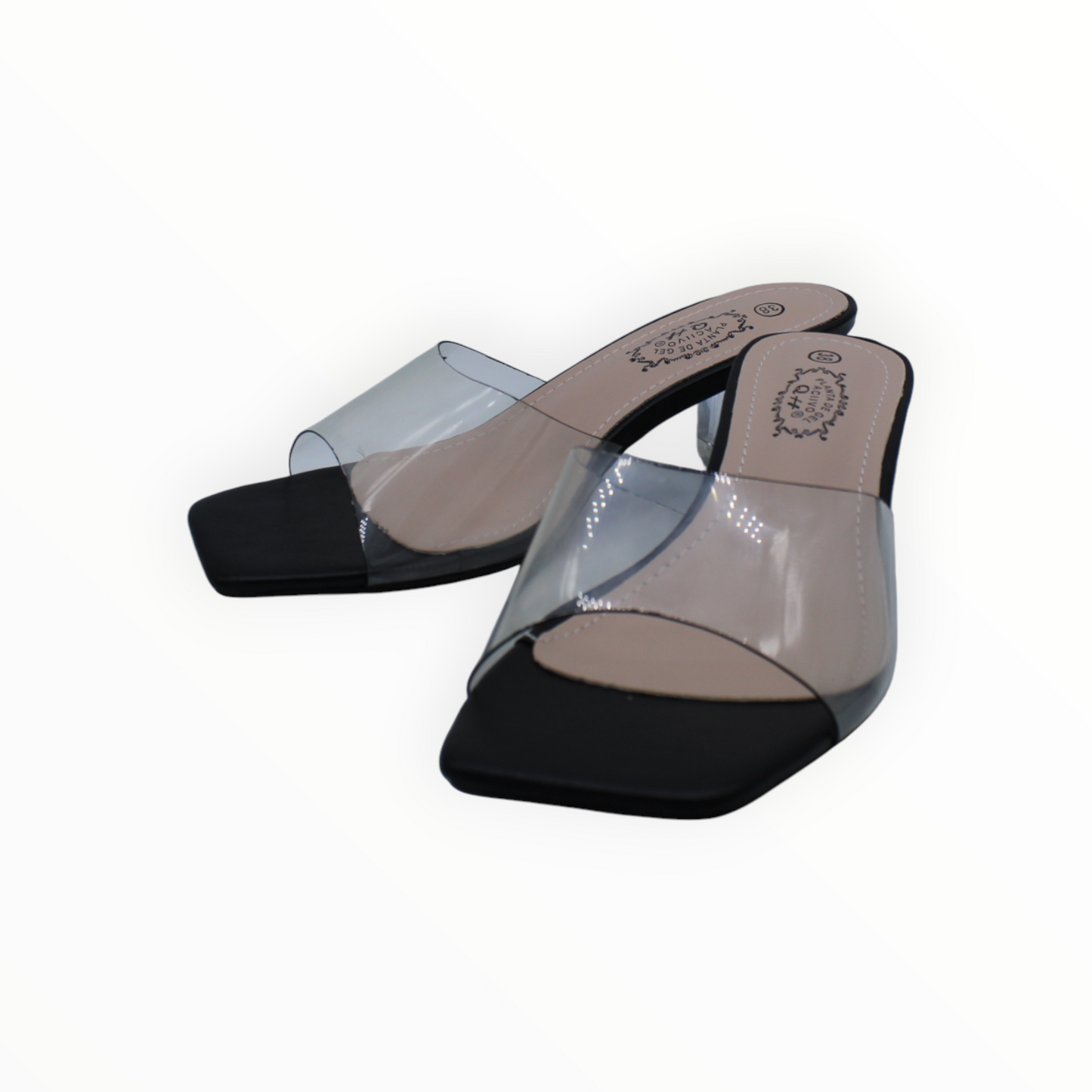 Sandalias Mule Transparentes con Tacón Ancho
