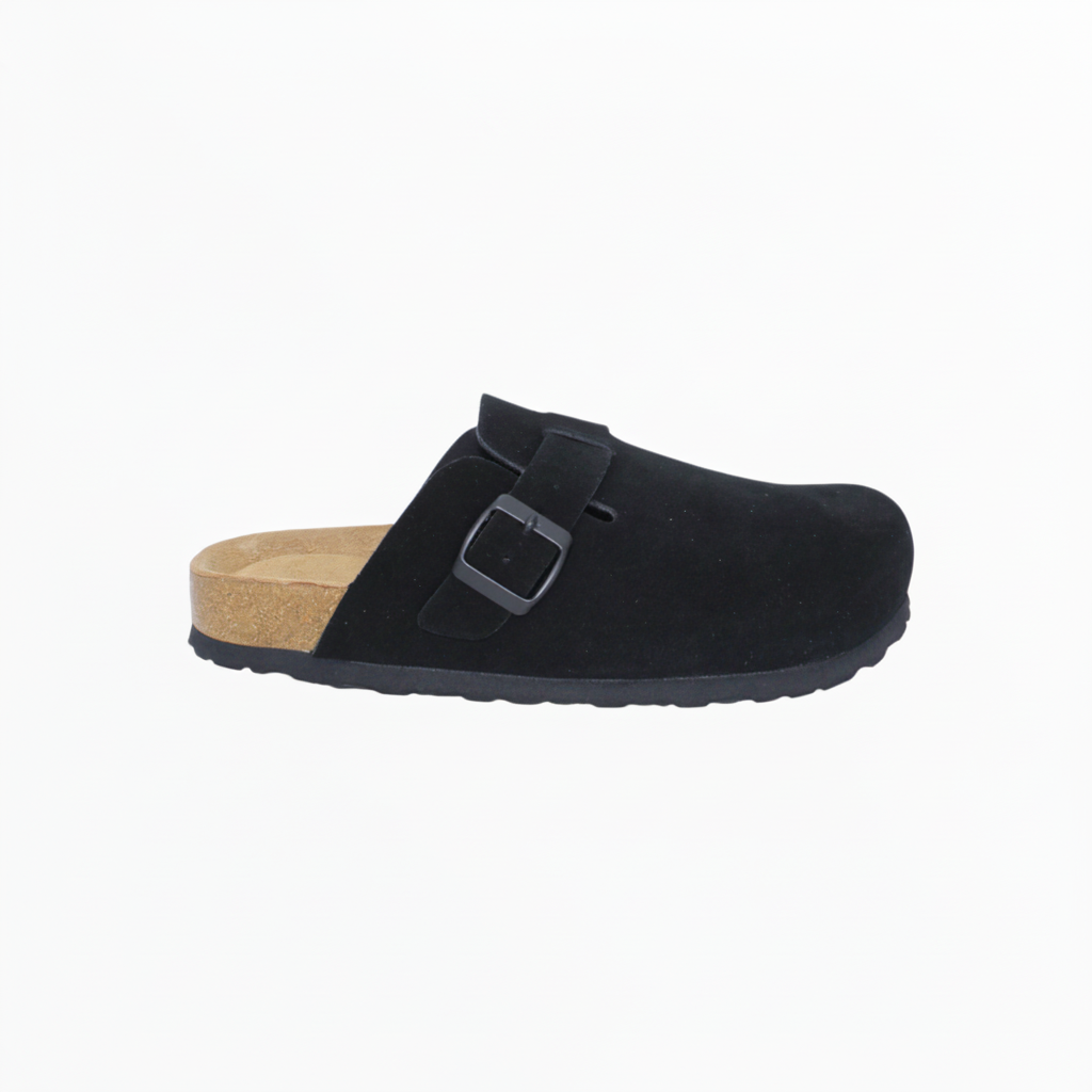 Zuecos  de Piel para Hombre en Negro con Plantilla Anatómica