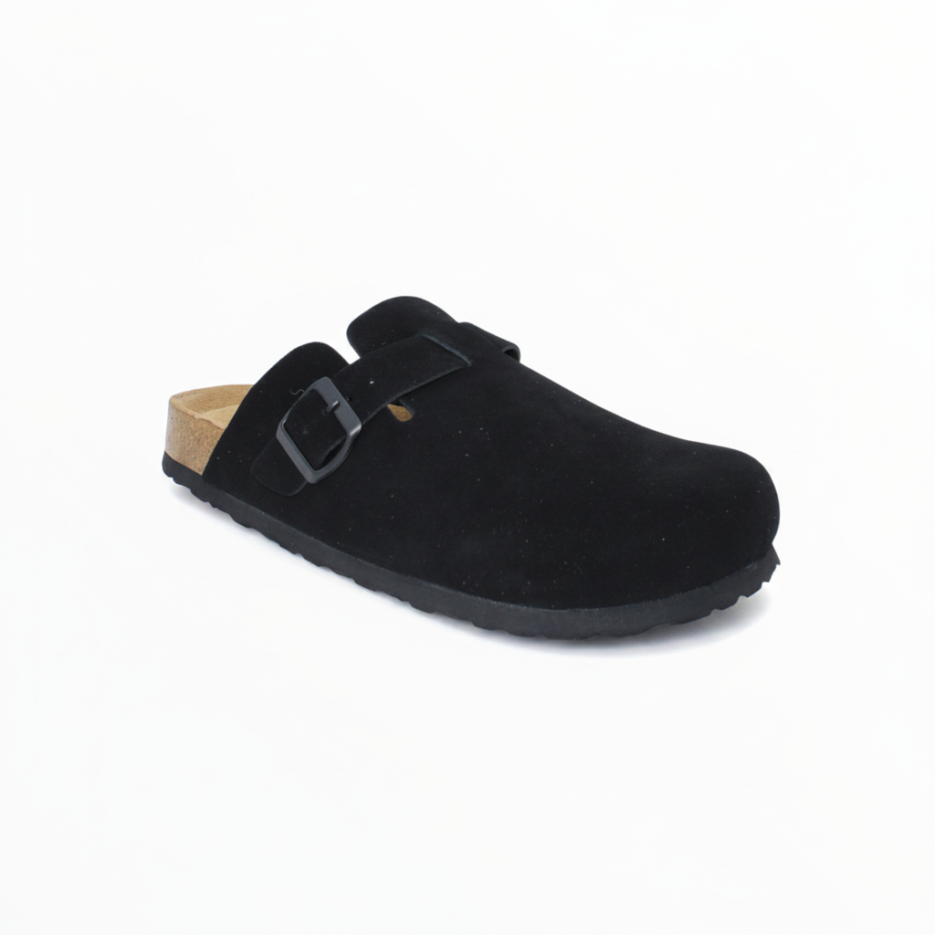 Zuecos  de Piel para Hombre en Negro con Plantilla Anatómica