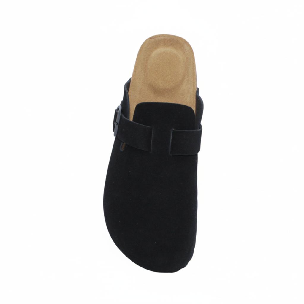 Zuecos  de Piel para Hombre en Negro con Plantilla Anatómica