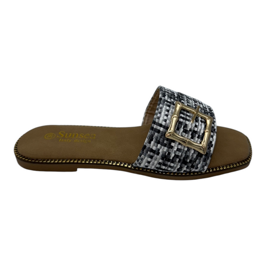 Sandalia plana negro/blanco
