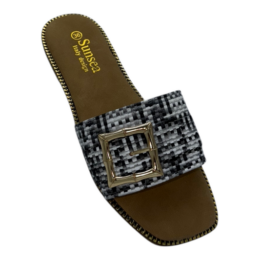 Sandalia plana negro/blanco