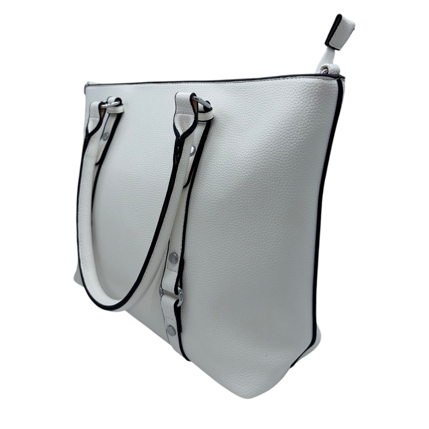 Bolso Tote Grande Blanco con Detalles Metálicos | Elegancia Funcional para el Día a Día