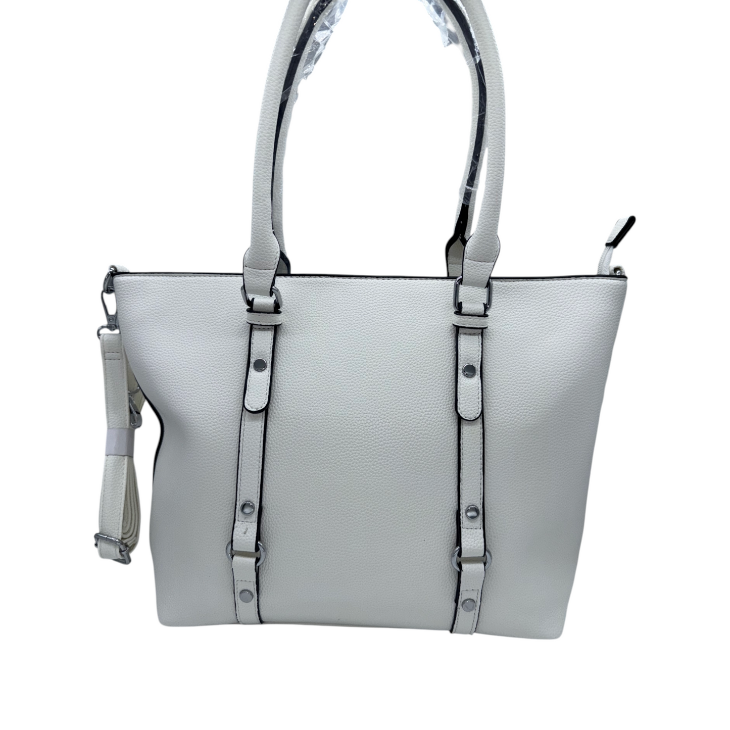 Bolso Tote Grande Blanco con Detalles Metálicos | Elegancia Funcional para el Día a Día