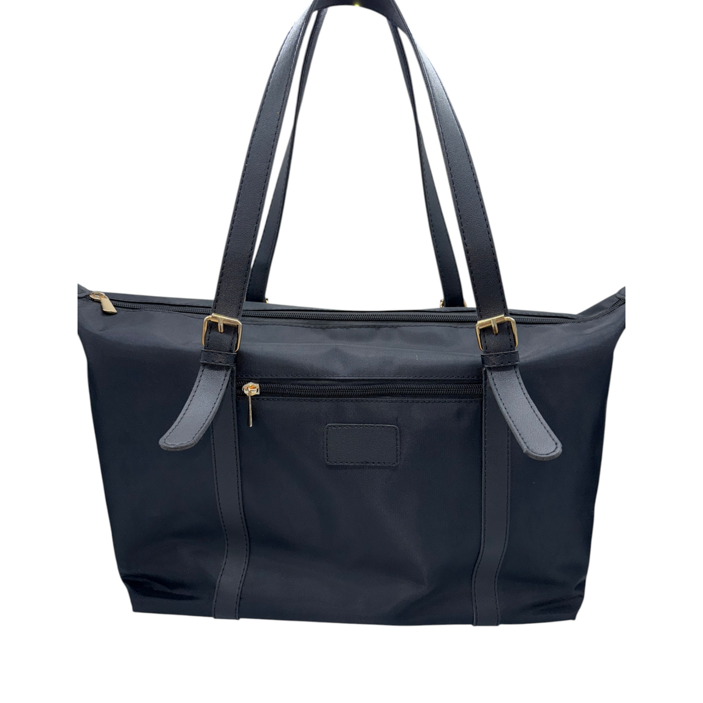 Bolso Tote de Viaje en Nylon Negro con Detalles en Cuero Vegan y Cremallera - Elegancia Funcional