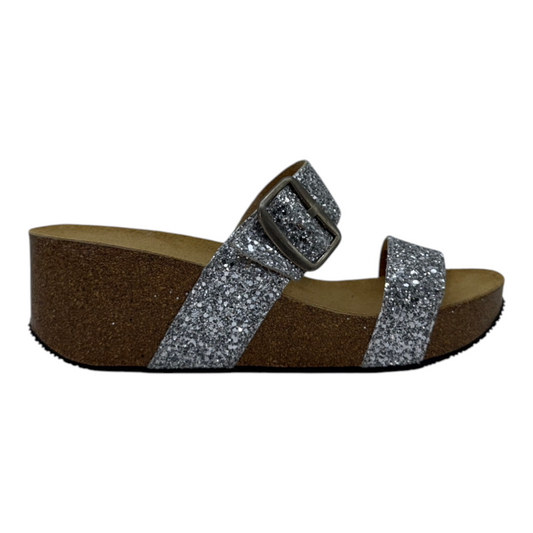 Sandalias de Plataforma con Doble Tira Glitter Plateado y Suela Tipo Corcho - Brillo y Confort